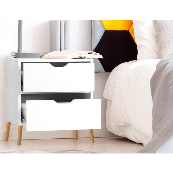 Artiss 2X Bedside Table 2 Drawers - BODEN White Artiss