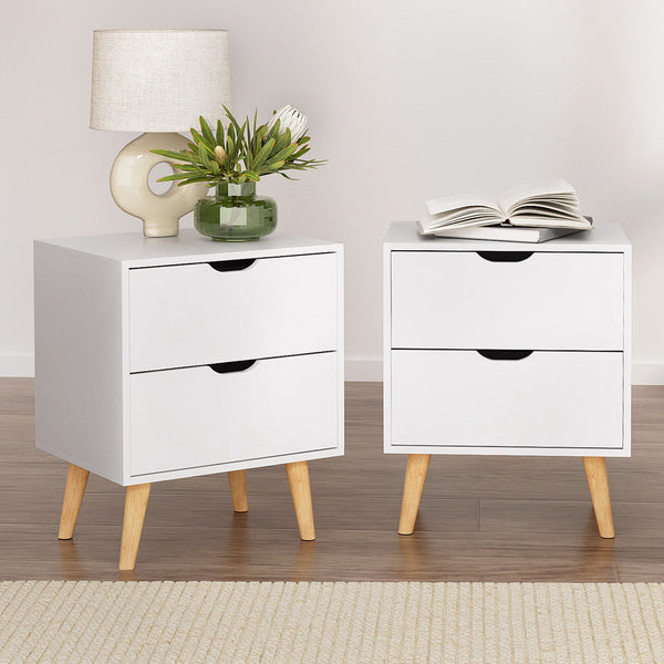 Artiss 2X Bedside Table 2 Drawers - BODEN White Artiss
