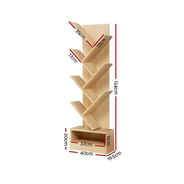 Artiss Display Shelf 7-Shelf Tree Bookshelf - Natural Wood Artiss
