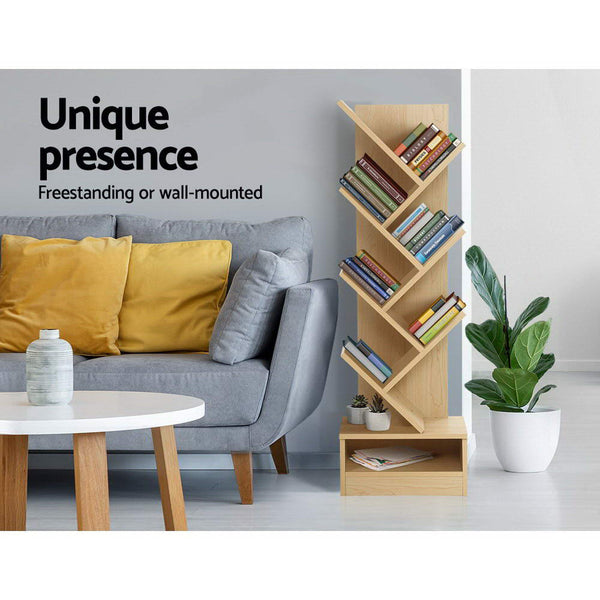 Artiss Display Shelf 7-Shelf Tree Bookshelf - Natural Wood Artiss