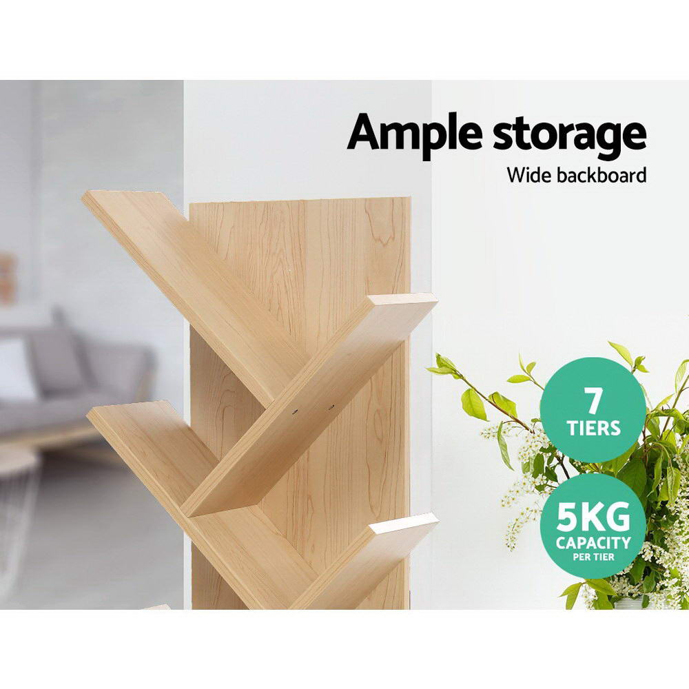 Artiss Display Shelf 7-Shelf Tree Bookshelf - Natural Wood