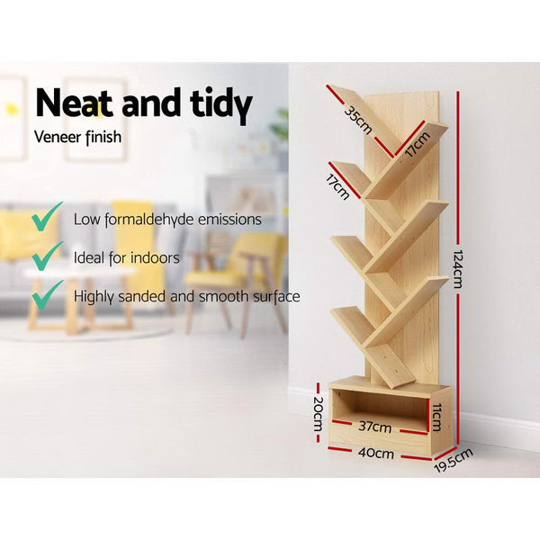 Artiss Display Shelf 7-Shelf Tree Bookshelf - Natural Wood Artiss