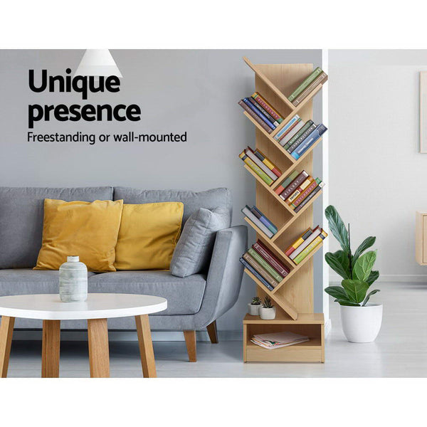 Artiss Display Shelf 9-Shelf Tree Bookshelf - Natural Wood Artiss