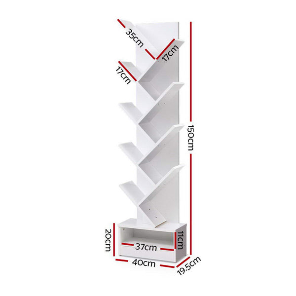 Artiss Display Shelf 9-Shelf Tree Bookshelf - White Artiss