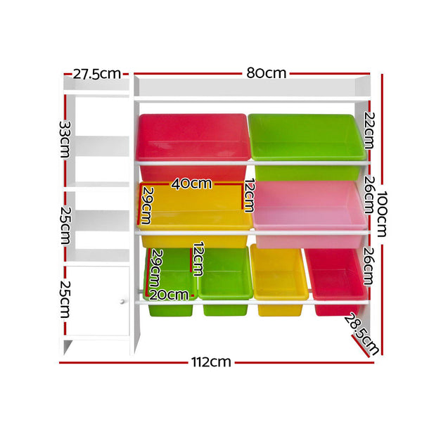 Keezi 8 Bins Kids Toy Box Storage Organiser Rack Bookshelf Drawer Cabinet Keezi