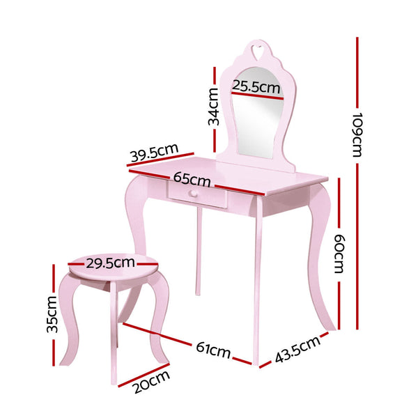 Keezi Kids Vanity Dressing Table Stool Set - Pink Keezi