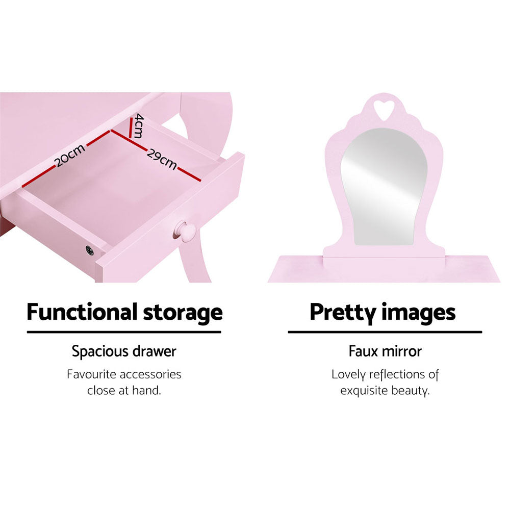 Keezi Kids Vanity Dressing Table Stool Set - Pink Keezi