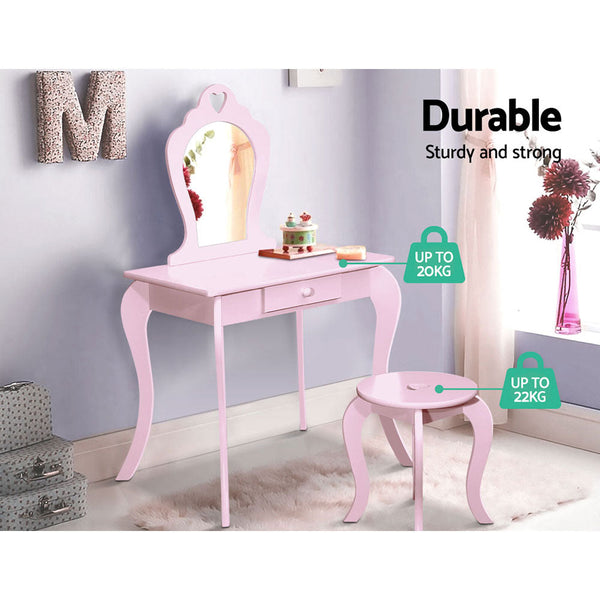 Keezi Kids Vanity Dressing Table Stool Set - Pink Keezi