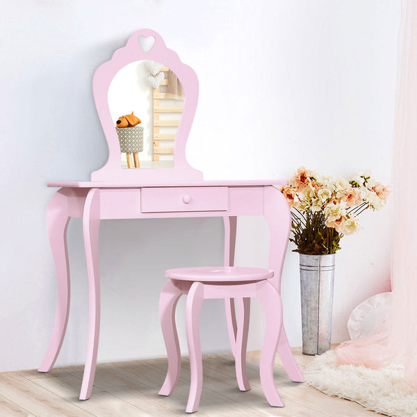Keezi Kids Vanity Dressing Table Stool Set - Pink Keezi
