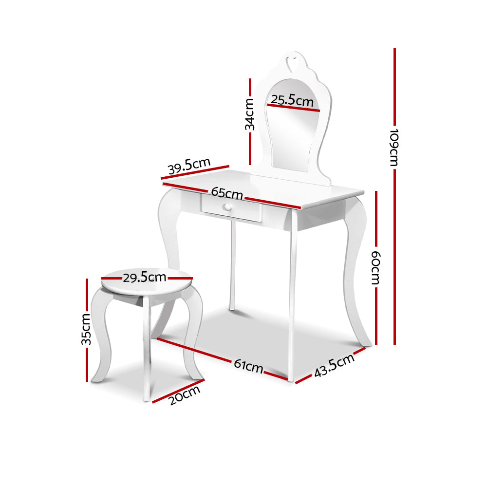Keezi Kids Vanity Dressing Table Stool Set - White Keezi