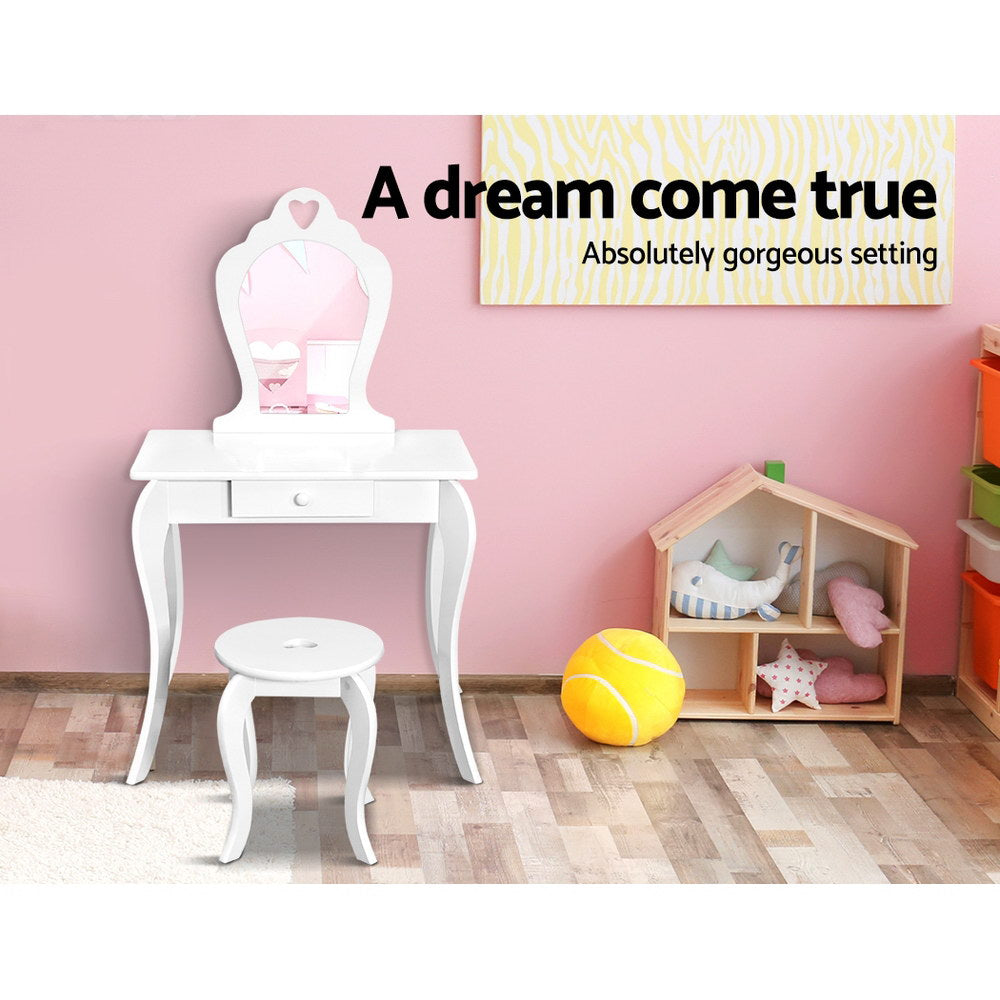 Keezi Kids Vanity Dressing Table Stool Set - White Keezi