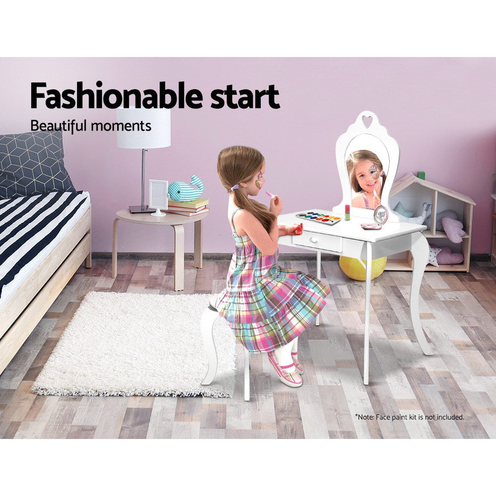 Keezi Kids Vanity Dressing Table Stool Set - White Keezi