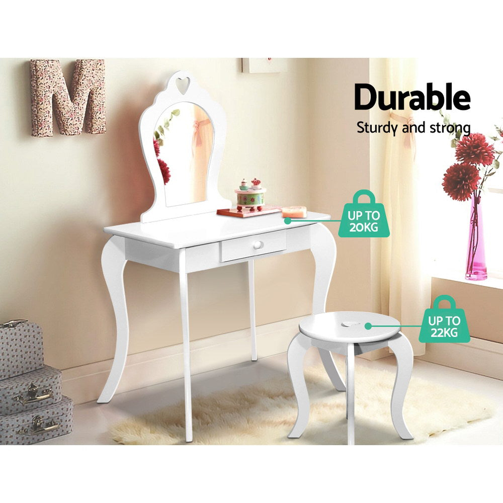 Keezi Kids Vanity Dressing Table Stool Set - White Keezi