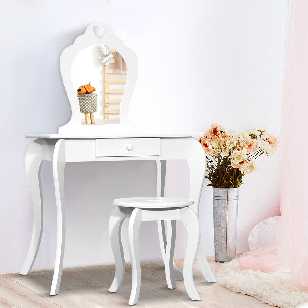 Keezi Kids Vanity Dressing Table Stool Set - White Keezi