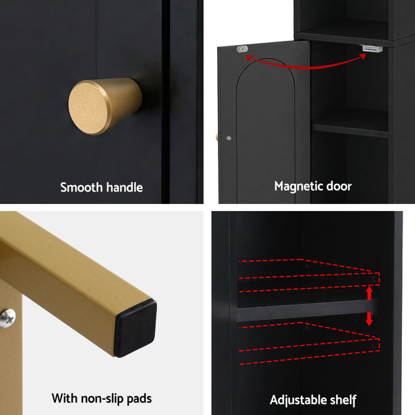 Artiss Bathroom Storage Cabinet Floor Organizer Toilet Corner Adjustable Black Awezingly