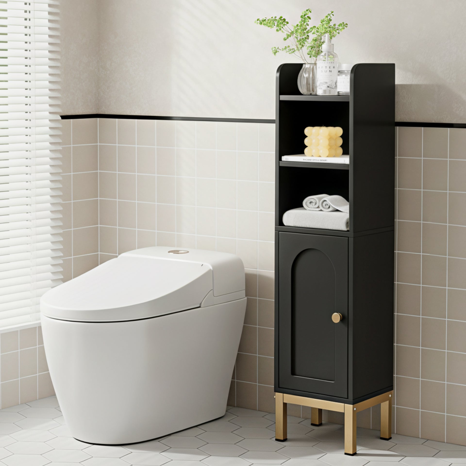 Artiss Bathroom Storage Cabinet Floor Organizer Toilet Corner Adjustable Black Awezingly