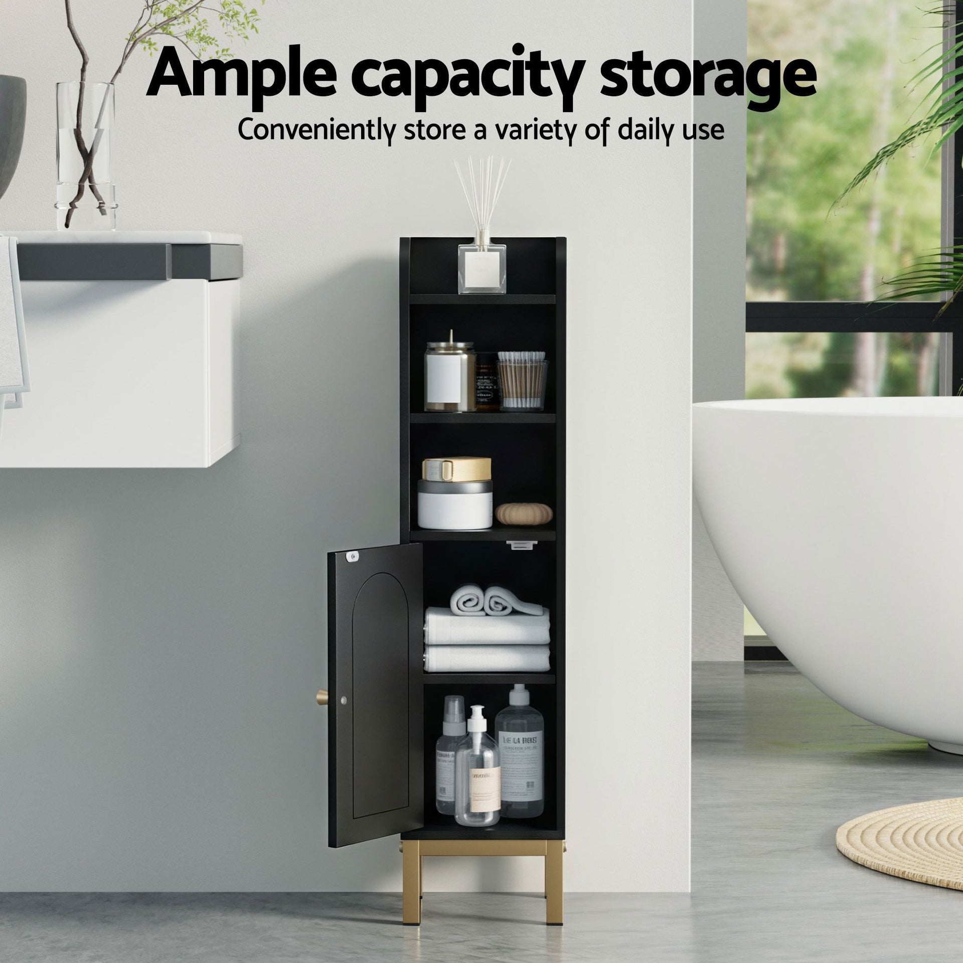 Artiss 2X Bathroom Storage Cabinet Floor Organizer Toilet Corner Adjustable Black Awezingly