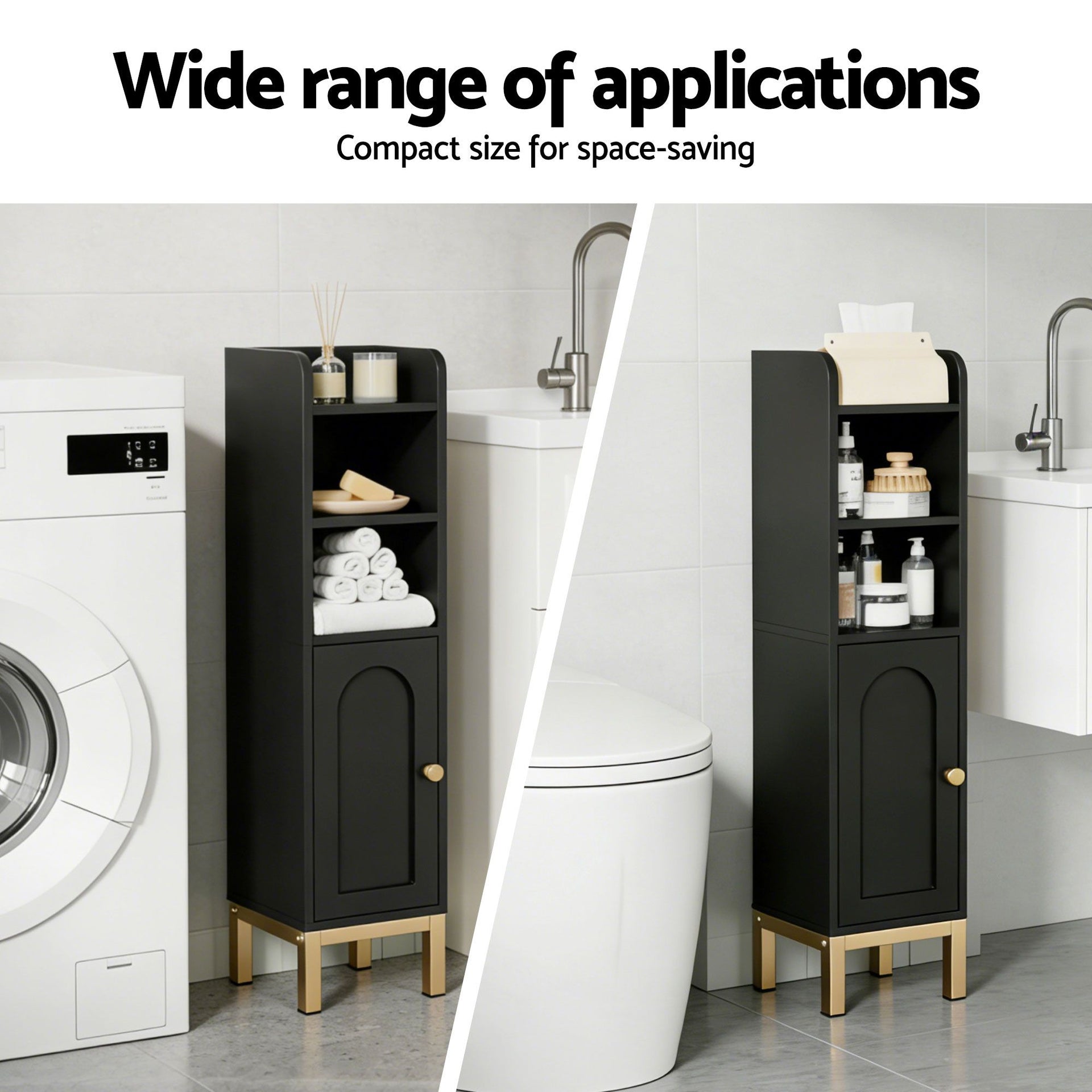 Artiss 2X Bathroom Storage Cabinet Floor Organizer Toilet Corner Adjustable Black Awezingly