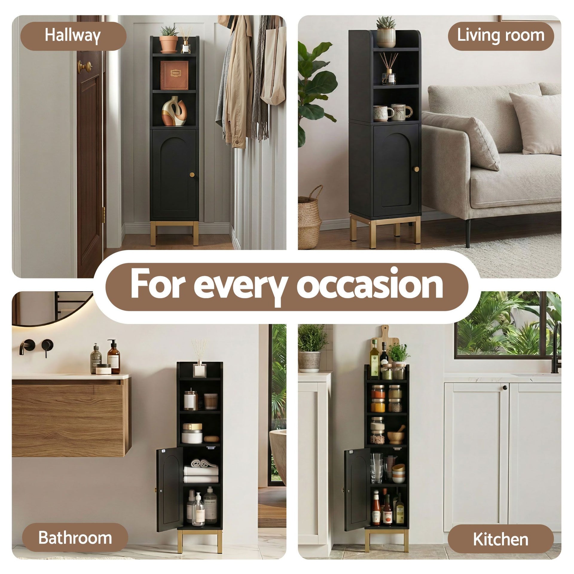 Artiss 2X Bathroom Storage Cabinet Floor Organizer Toilet Corner Adjustable Black Awezingly