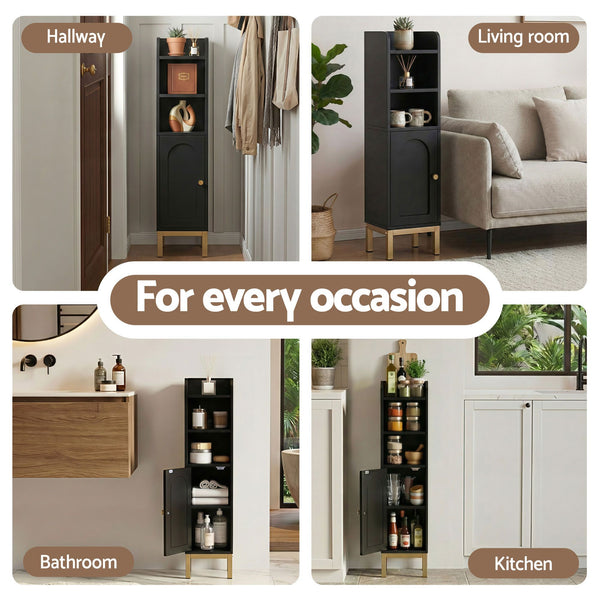 Artiss 2X Bathroom Storage Cabinet Floor Organizer Toilet Corner Adjustable Black Awezingly