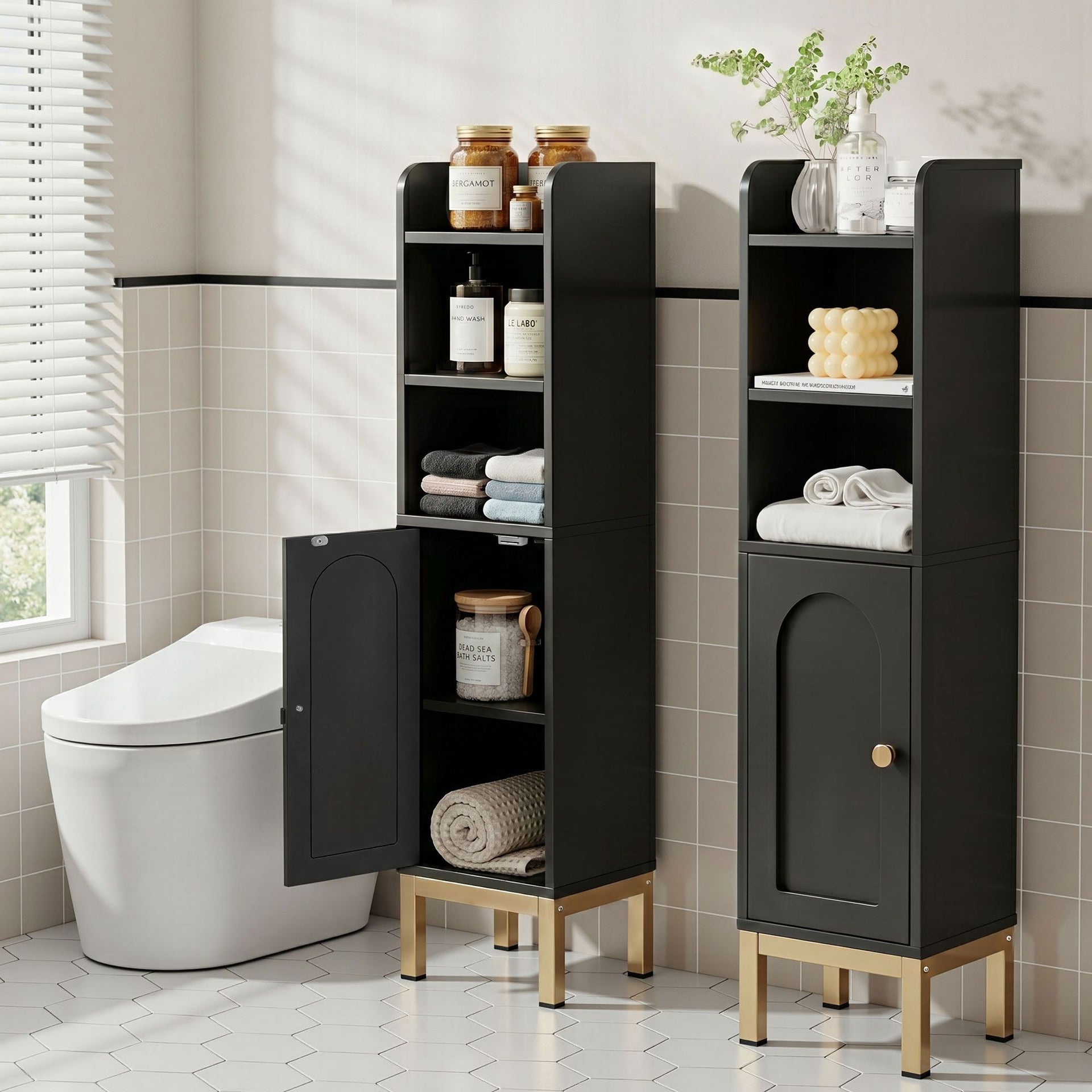 Artiss 2X Bathroom Storage Cabinet Floor Organizer Toilet Corner Adjustable Black Awezingly