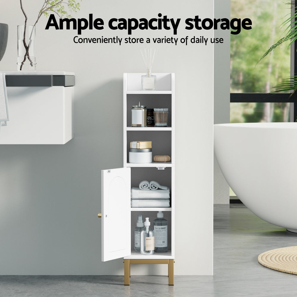 Artiss Bathroom Storage Cabinet Floor Organizer Toilet Corner Adjustable Shelf with Door White Awezingly