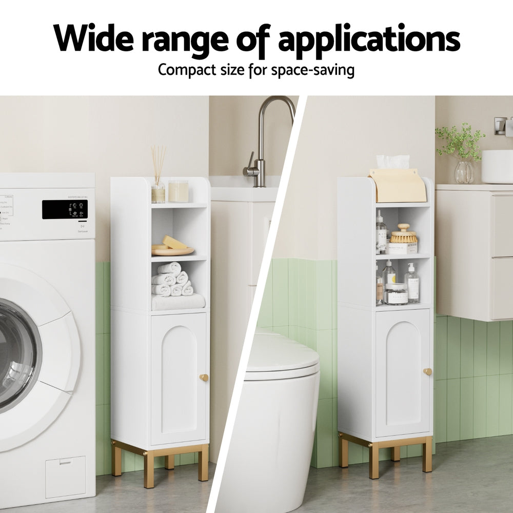 Artiss Bathroom Storage Cabinet Floor Organizer Toilet Corner Adjustable Shelf with Door White Awezingly