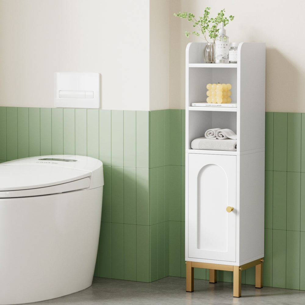 Artiss Bathroom Storage Cabinet Floor Organizer Toilet Corner Adjustable Shelf with Door White Awezingly