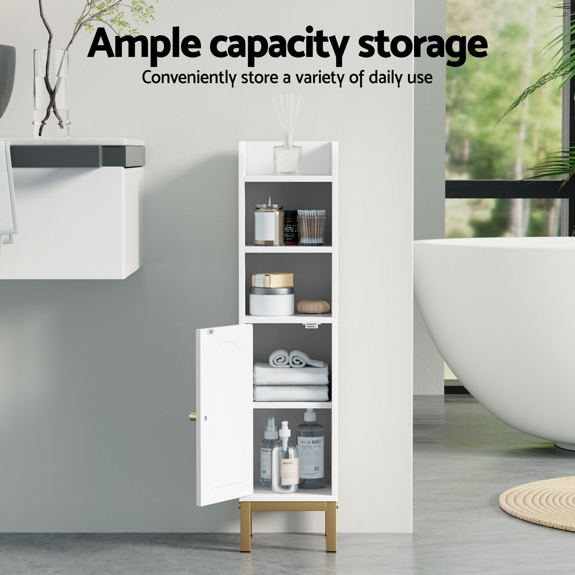 Artiss 2X Bathroom Storage Cabinet Floor Organizer Toilet Corner Adjustable Shelf with Door White Awezingly