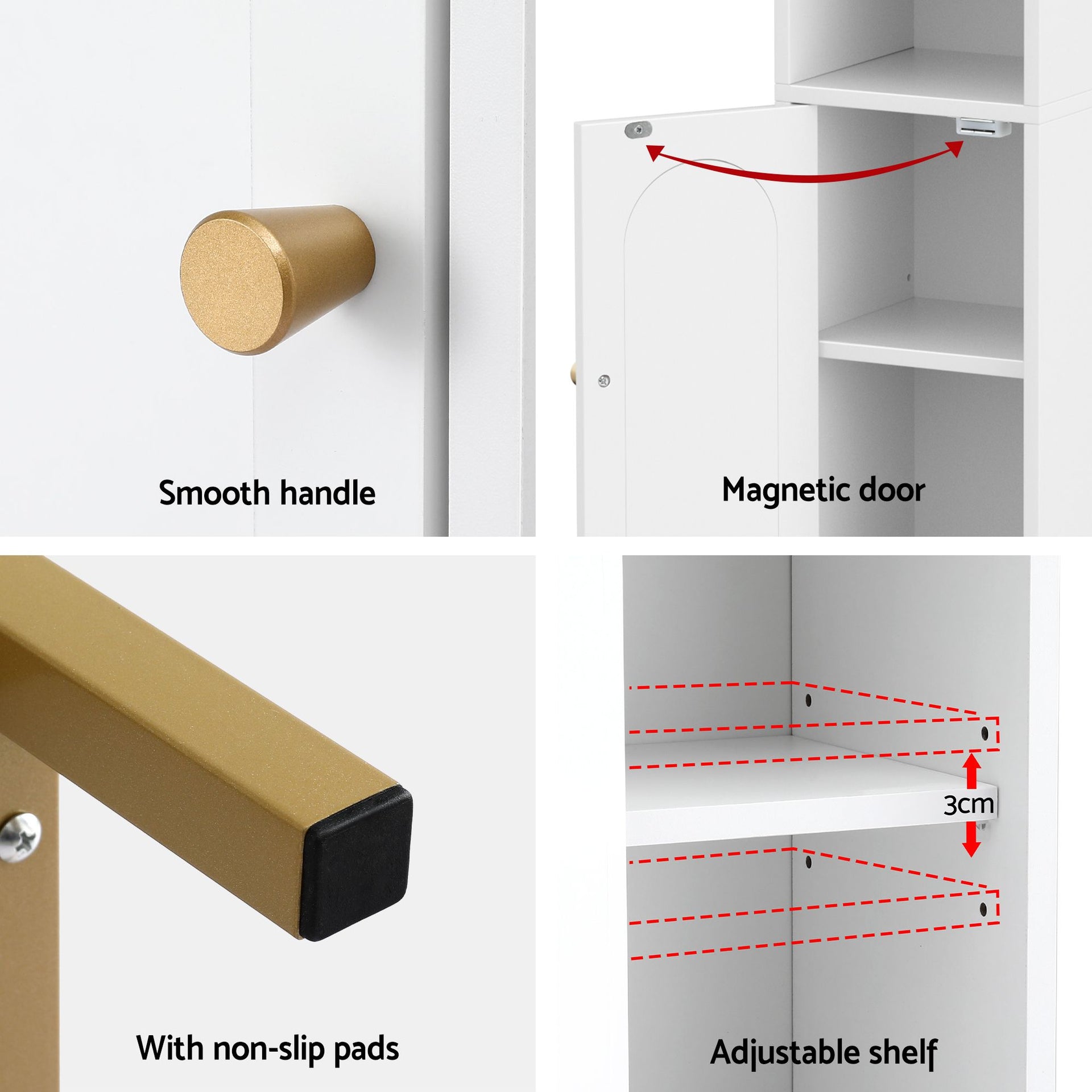 Artiss 2X Bathroom Storage Cabinet Floor Organizer Toilet Corner Adjustable Shelf with Door White Awezingly