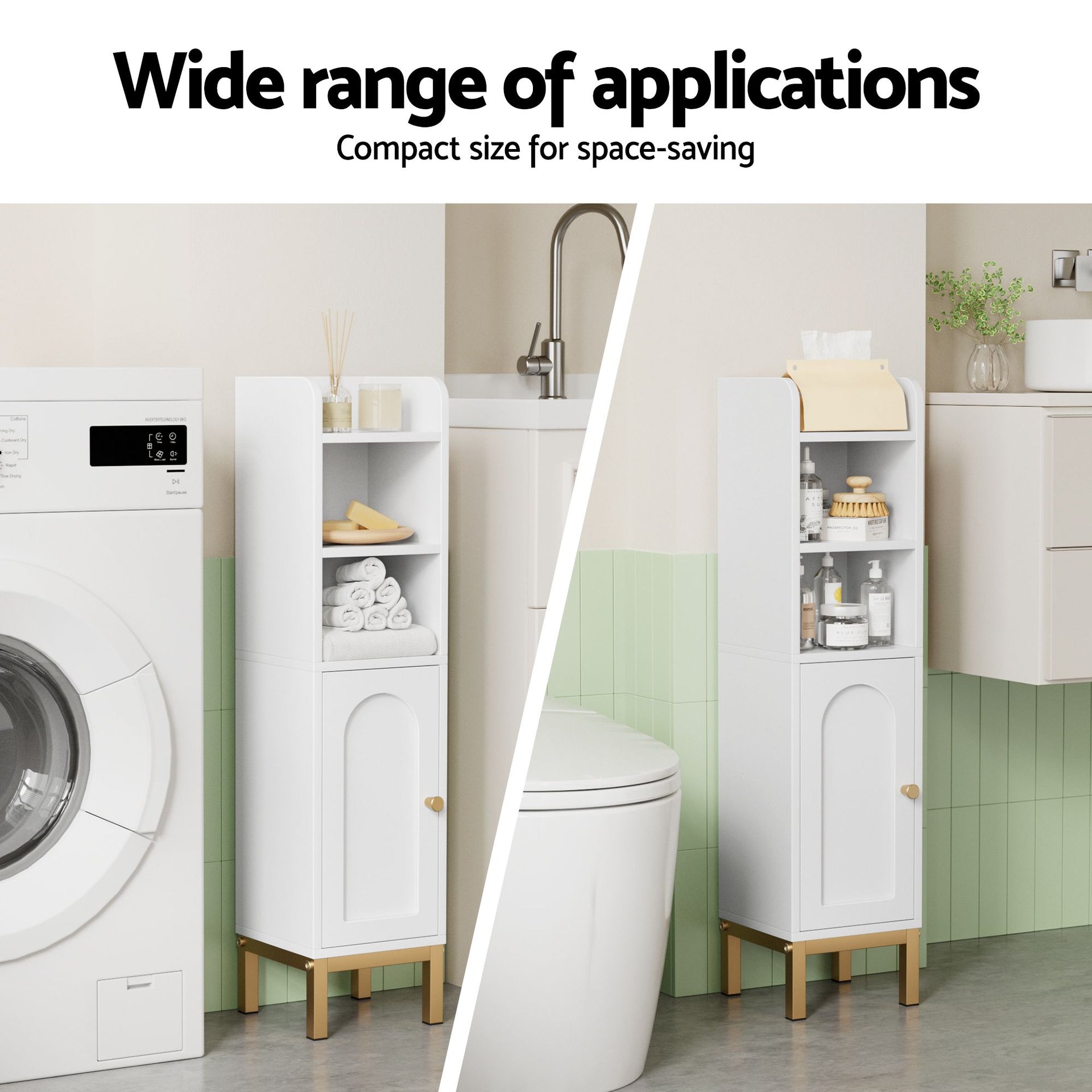 Artiss 2X Bathroom Storage Cabinet Floor Organizer Toilet Corner Adjustable Shelf with Door White Awezingly