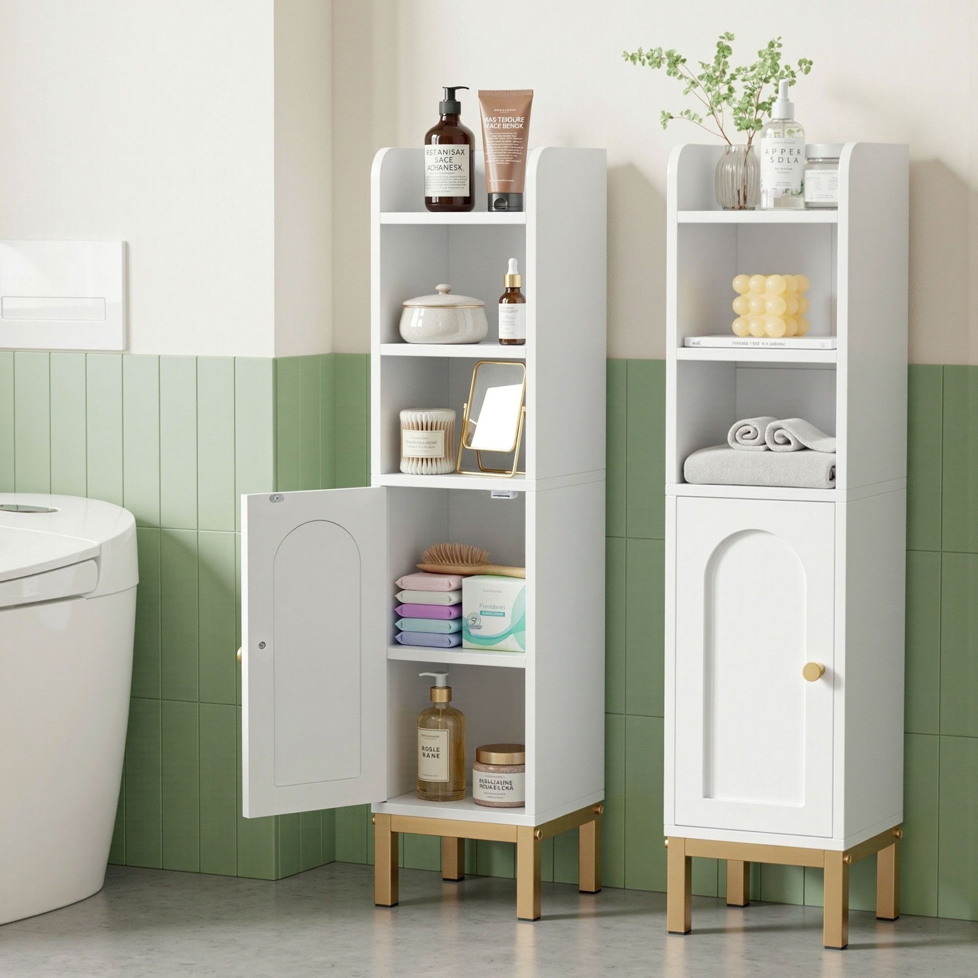 Artiss 2X Bathroom Storage Cabinet Floor Organizer Toilet Corner Adjustable Shelf with Door White Awezingly