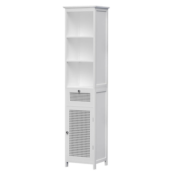 Artiss Bathroom Cabinet Storage 161cm White Rattan Tallboy Toilet Cupboard Artiss