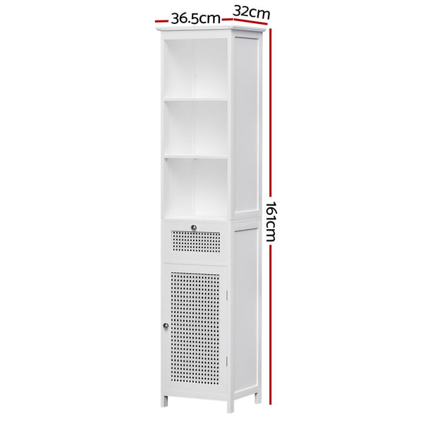 Artiss Bathroom Cabinet Storage 161cm White Rattan Tallboy Toilet Cupboard Artiss