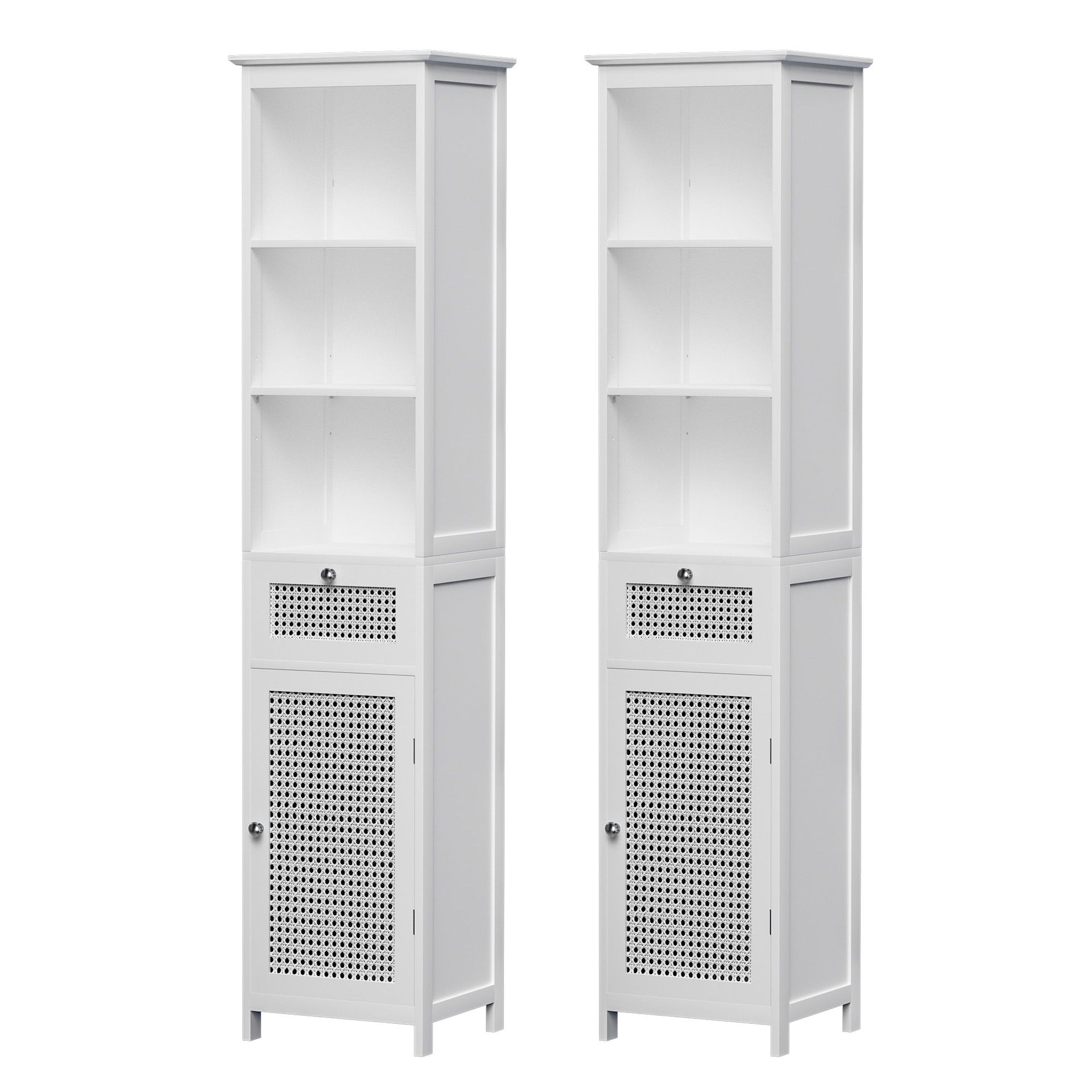 Artiss Bathroom Cabinet Storage X2 White Rattan 161cm Awezingly