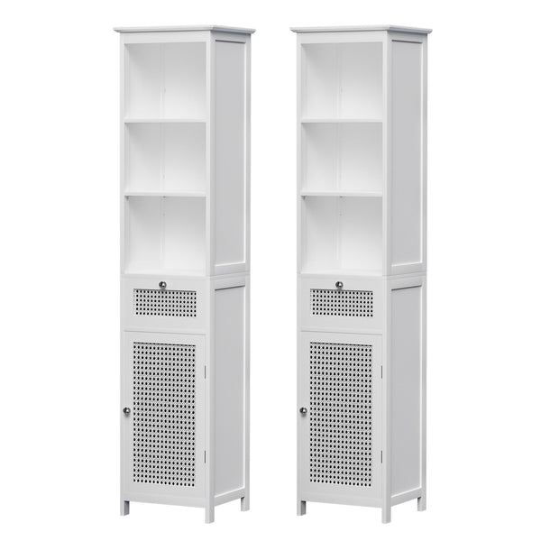 Artiss Bathroom Cabinet Storage X2 White Rattan 161cm Awezingly