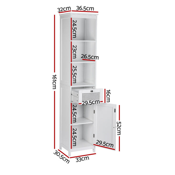 Artiss Bathroom Cabinet Storage X2 White Rattan 161cm Awezingly