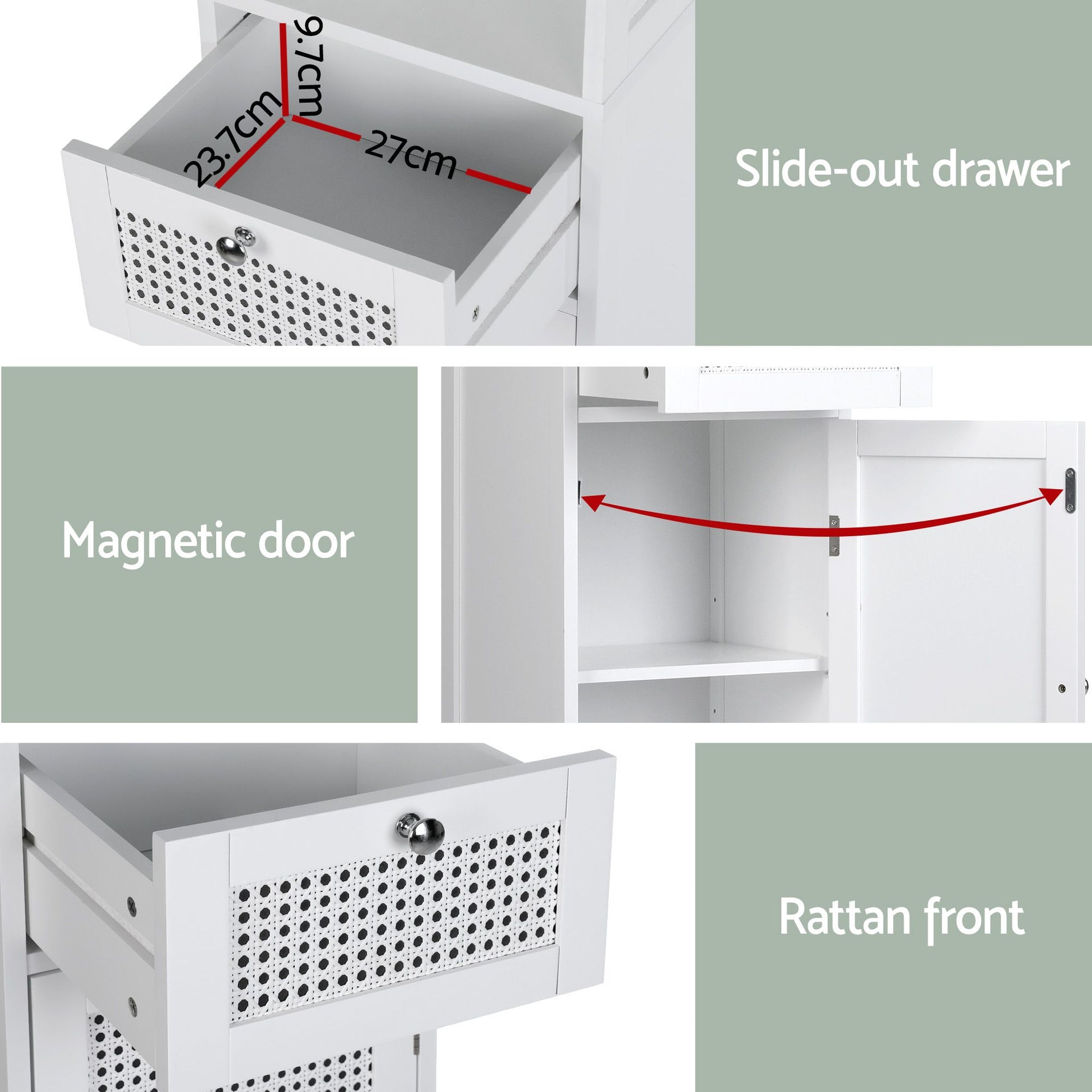 Artiss Bathroom Cabinet Storage X2 White Rattan 161cm Awezingly