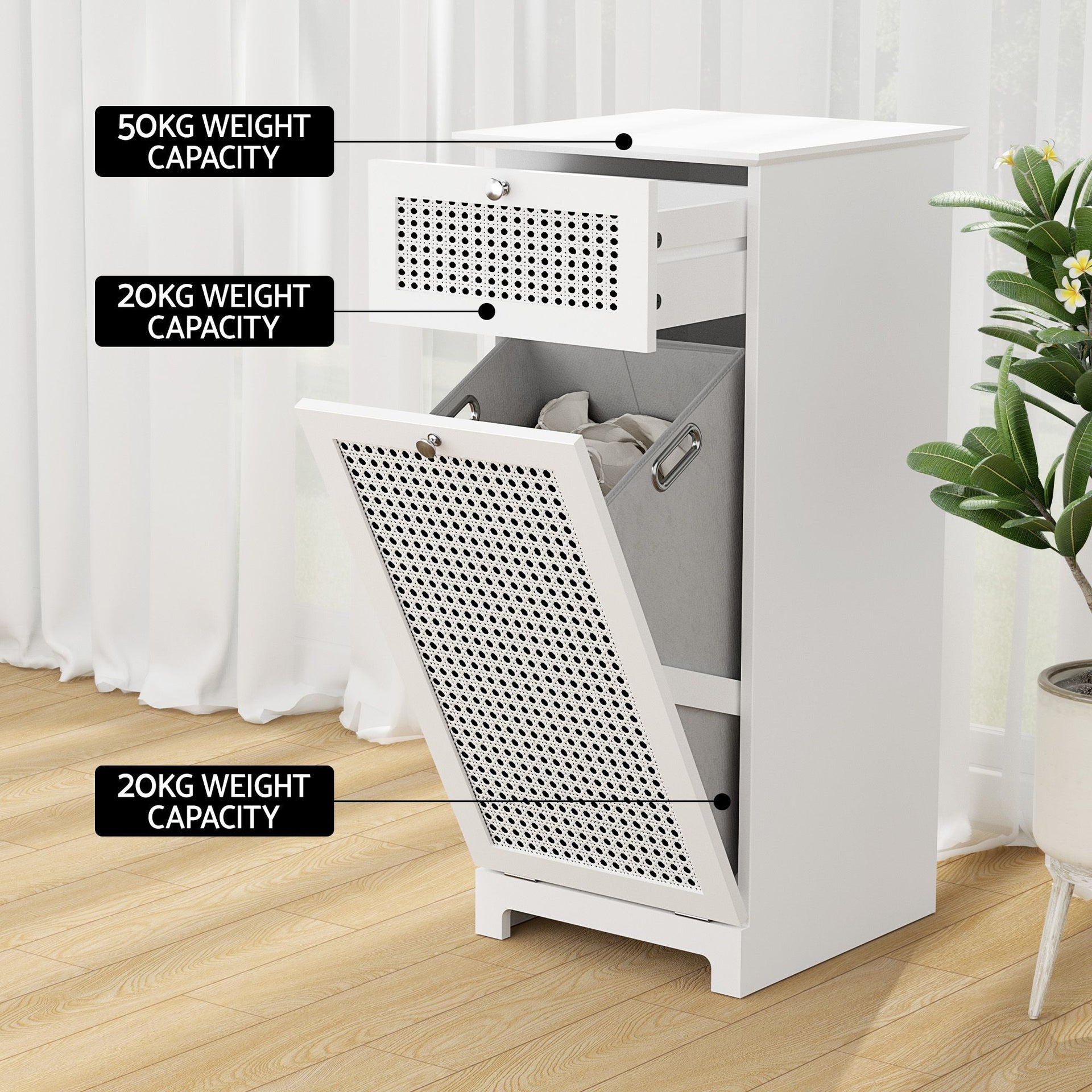 Artiss 2X Laundry Hamper Cabinet Bathroom Storage White Rattan Awezingly