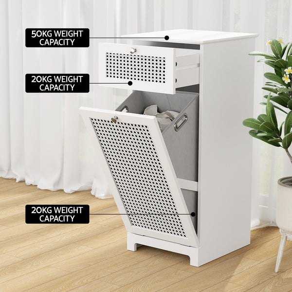 Artiss 2X Laundry Hamper Cabinet Bathroom Storage White Rattan Awezingly