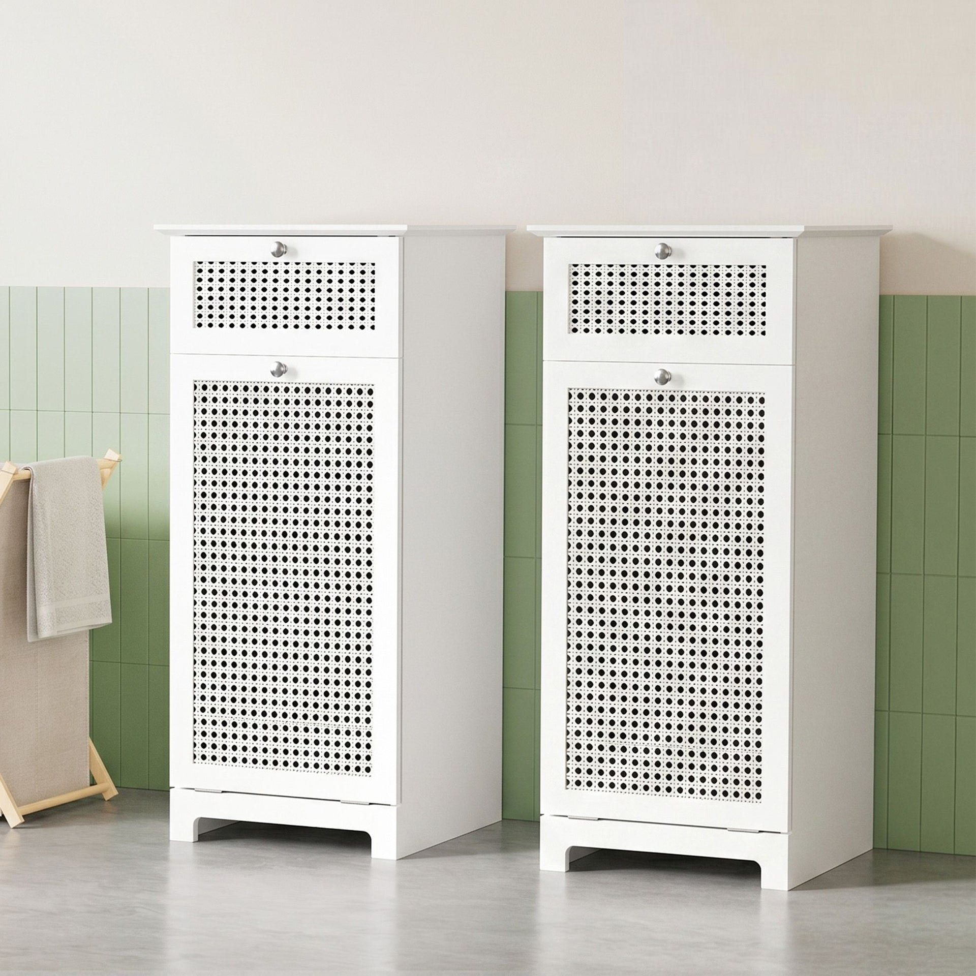 Artiss 2X Laundry Hamper Cabinet Bathroom Storage White Rattan Awezingly