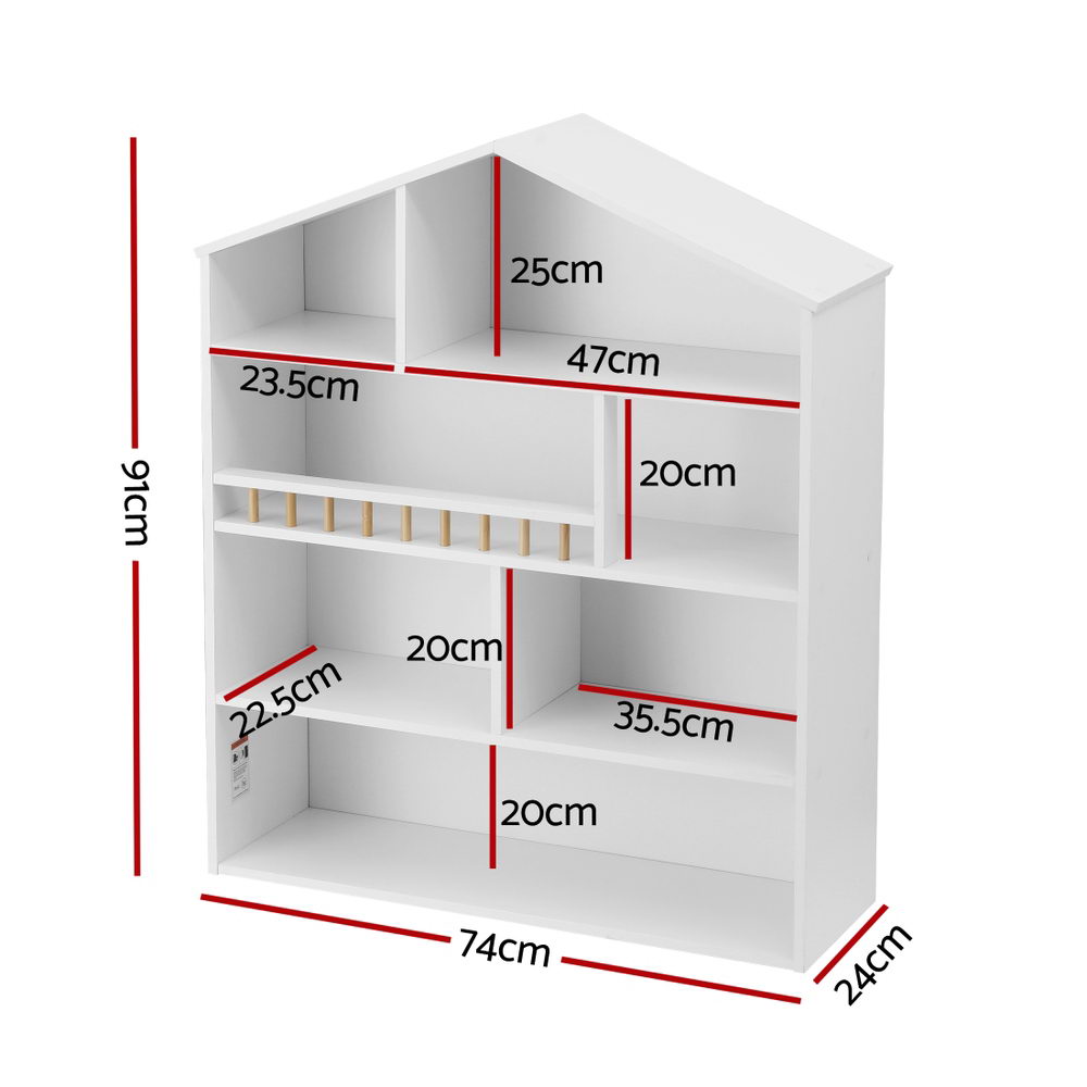 Keezi 4 Tiers Kids Bookshelf Wooden Bookcase Display Storage Organiser Cabinet White Awezingly