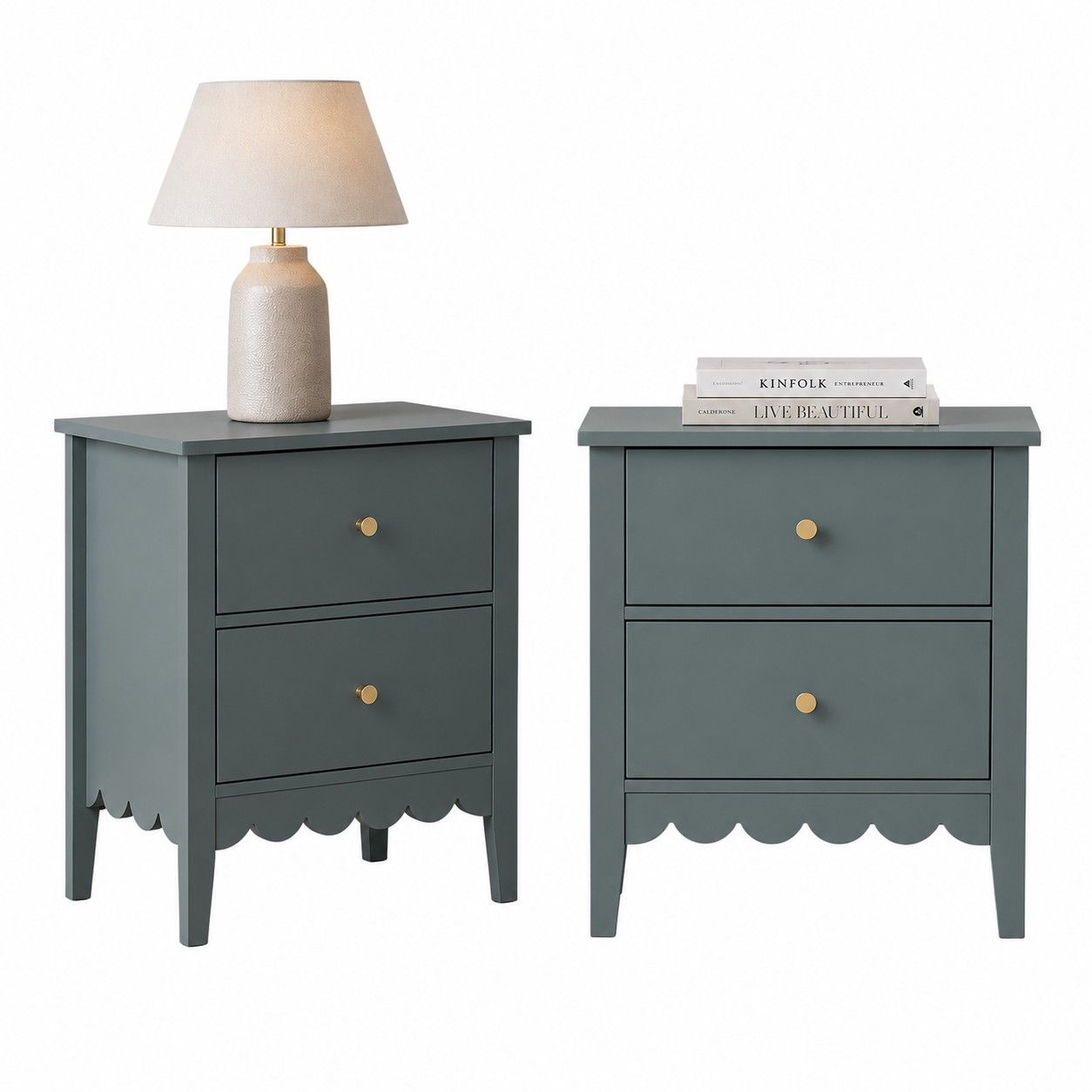 Artiss 2X Bedside Table 2 Drawers Bedroom Storage Nightstand Green Awezingly