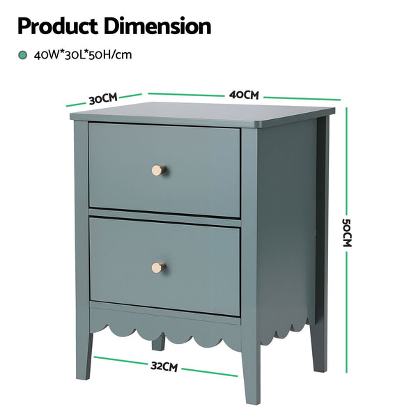 Artiss 2X Bedside Table 2 Drawers Bedroom Storage Nightstand Green Awezingly