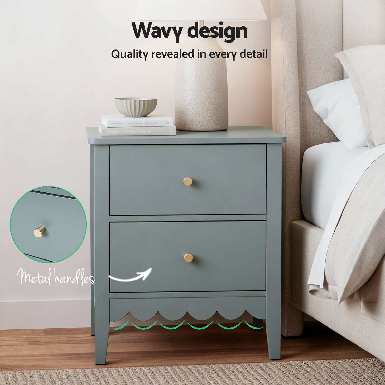 Artiss 2X Bedside Table 2 Drawers Bedroom Storage Nightstand Green Awezingly
