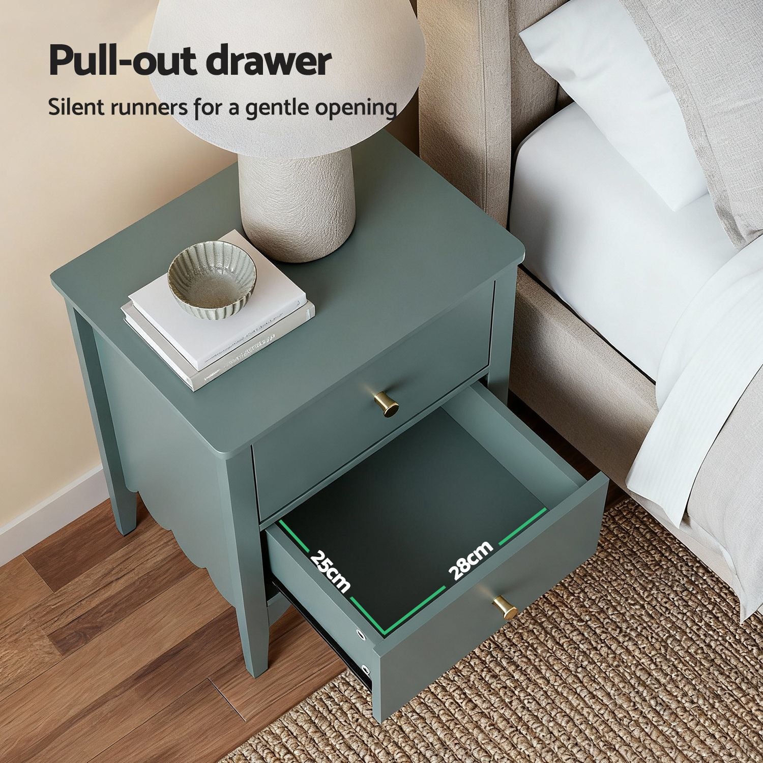 Artiss 2X Bedside Table 2 Drawers Bedroom Storage Nightstand Green Awezingly