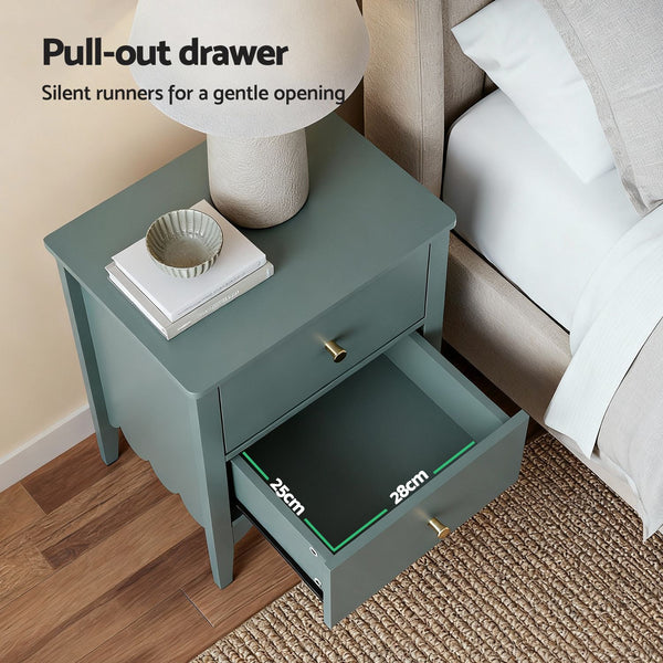 Artiss 2X Bedside Table 2 Drawers Bedroom Storage Nightstand Green Awezingly