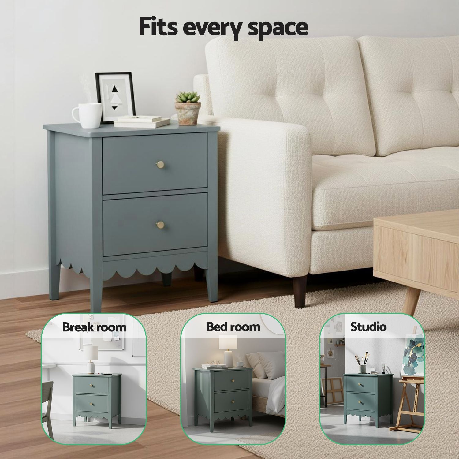 Artiss 2X Bedside Table 2 Drawers Bedroom Storage Nightstand Green Awezingly