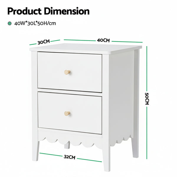Artiss Bedside Table 2 Drawers Bedroom Storage Nightstand White Awezingly
