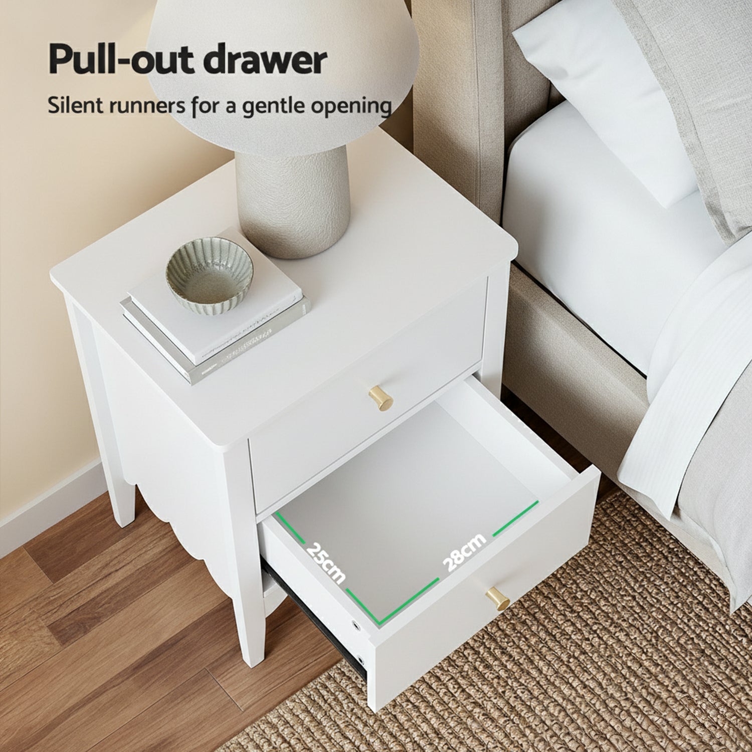 Artiss Bedside Table 2 Drawers Bedroom Storage Nightstand White Awezingly